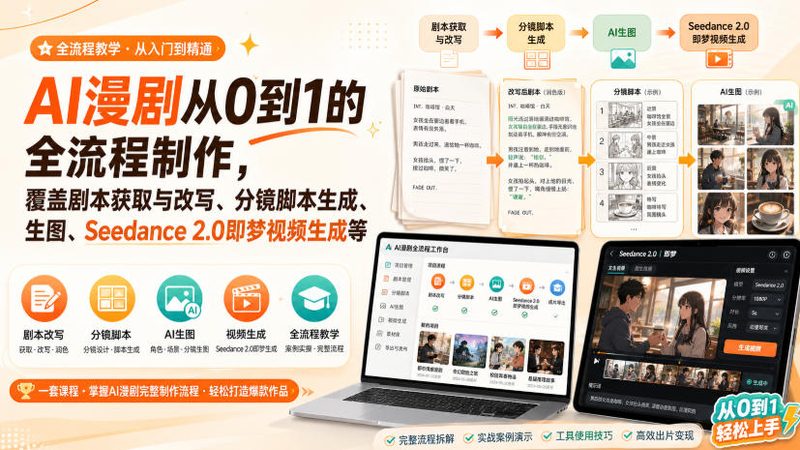 AI漫剧从0到1的全流程制作,覆盖剧本获取与改写、分镜脚本生成、角色场景生图与三视图、Seedance 2.0即梦视频生成(PDF版)-翔飞教程网